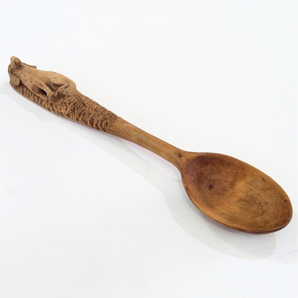 Vtg Carved Wood Spoon Hunting Dog Spaniel Folk Art Lodge Cabin Rustic Decor - Picture 2 of 16